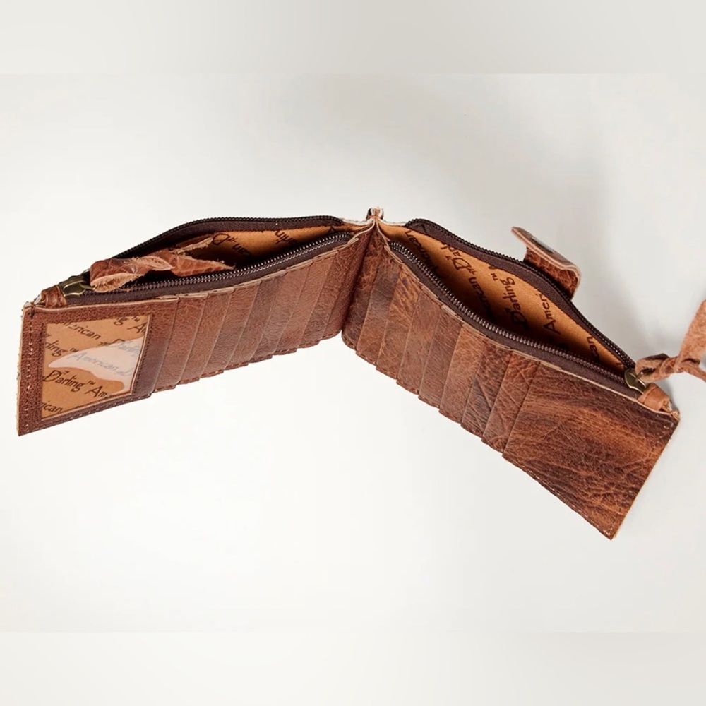 Western Brown Cowhide Leather Zip Wallet - Picture 3 of 3